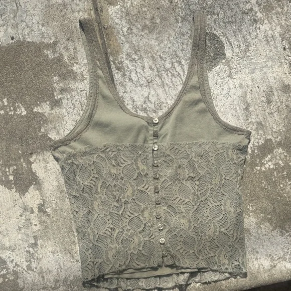 Free People Cosette Corset Tank in Olive Green Lace Button Tank - Picture 4 of 7